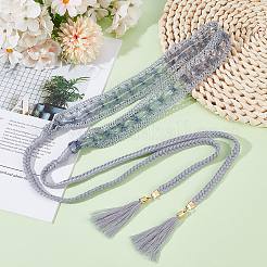 コットンとリネンの花柄レースタッセルウエストベリーベルト1本  合金パーツ  ゴールドカラー  グレー  1560x30mm&nbsp;AJEW-GF0012-32A