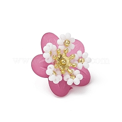 ガラスシードビーズの花のペンダント  アクリル、合金、真鍮を使用  赤ミディアム紫  11x20.5x20mm  穴：2mm&nbsp;PALLOY-MZ01128-04