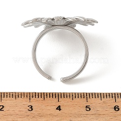 女性用304ステンレススチールカフオープンリング  花  ステンレス鋼色  usサイズ7 1/4(17.5mm)&nbsp;RJEW-T037-03P