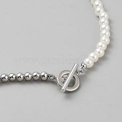 Alloy & Imitation Pearl Round Beaded Necklaces&nbsp;BJEW-WH0041-29P