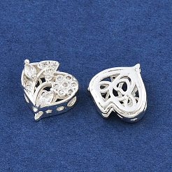 真鍮パヴェキュービックジルコニアマルチ連リンク  長持ちメッキ  花のハート  銀色のメッキ  透明  11x11.5x6mm  穴：2mm&nbsp;ZIRC-F145-01S-01