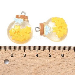 透明樹脂ペンダント  星と蝶結びのチャームが付いた願い事のボトル  プラチナメッキ鉄ループ付き  きいろ  27x21x9mm  穴：2mm&nbsp;RESI-K203-19