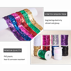 プラスチックpaillette弾性ビーズ  スパンコールビーズ  装飾アクセサリー  3列パレットロール  フラットラウンド  グリーン  25x1.5mm  10 m /ロール&nbsp;PVC-OC0001-01G