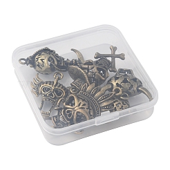6 個 6 スタイルのハロウィン合金ペンダント  スカル  アンティークブロンズ  24~48x16~33.5x9~14mm  穴：2.5mm  1個/スタイル&nbsp;FIND-FS0001-47