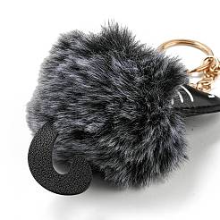 かわいい猫 PU レザー & イミテーション レックス ラビット ファー ボール キーチェーン  合金クラスプ付  バッグの車のキーの装飾用  濃いグレー  18cm&nbsp;KEYC-C005-01F