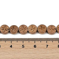 電気めっき合成非磁性ヘマタイト ビーズ 連売り  クロスとフラットラウンド  コー​​ヒーメッキ  8x3mm  穴：0.8mm  約51個/連  15.75''（40センチメートル）&nbsp;G-K375-B02-06