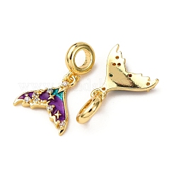 Brass Purple Enamel Mermaid Tail European Dangle Charms&nbsp;KK-A265-06B-G