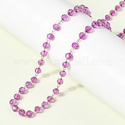 304 Stainless Steel with Glass Faceted Rondelle Bead Handmade Link Chain Birth Stone Necklaces for Women&nbsp;NJEW-G195-01G-08