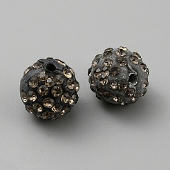 手作り樹脂粘土ラインストーンビーズ  パヴェボールディスコビーズ  ラウンド  グレー  11.5~12mm  穴：1.8mm&nbsp;CLAY-WH0011-08M