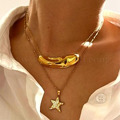 2Pcs 2 Styles 316L Surgical Stainless Steel Crystal Rhinestone Star Irregular Tube Pendant Necklaces&nbsp;WG0E33C-01