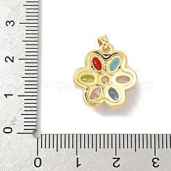 真鍮製マイクロパヴェキュービックジルコニアペンダント  花のチャーム  18KGP本金メッキ  17x16.5x5.5mm  穴：3.5x2mm&nbsp;KK-F905-13G-02