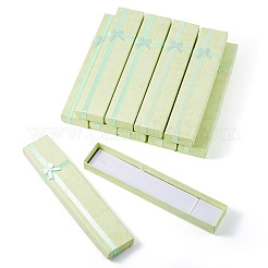 厚紙のネックレスのアクセサリー箱  ちょう結びリボン付き  長方形  淡緑色  20x4.1x2.2cm&nbsp;LS-CON-TAC0014-07D