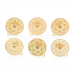 304ステンレススチールスタッドピアス金具  カン付き  フラットラウンド  ゴールドカラー  16.5x15mm  穴：1mm  ピン：0.7mm&nbsp;X-STAS-S079-31A