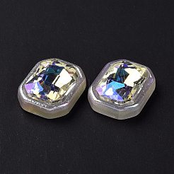レインボー虹色メッキ アクリル カボション  グリッターカボション  長方形  ホワイト  22x17x7.5mm&nbsp;OACR-E011-08