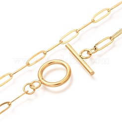 Unisex PVD Vacuum Plating 304 Stainless Steel Paperclip Chain Necklaces&nbsp;NJEW-H215-04G