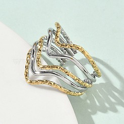 304 Stainless Steel Multi Layer Cuff Open Rings for Women&nbsp;RJEW-A095-05PG