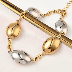 Two Tone Oval 304 Stainless Steel Link Bracelets for Women&nbsp;BJEW-A169-12GP