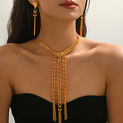 ヴィンテージ中東合金ロングタッセルネックレス＆イヤリングセット（女性用）  ゴールドカラー  ネックレス：18.90インチ（48cm）&nbsp;IX1093