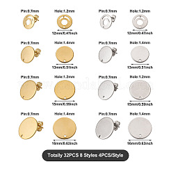 32Pcs 8 Styles 201 Stainless Steel Stud Earring Findings&nbsp;STAS-TA0001-93