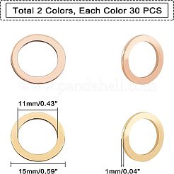 60個 2色PVD真空メッキ304ステンレススチールリンキングリング  ミックスカラー  15x1mm  30個/カラー&nbsp;STAS-UN0018-37