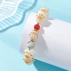 Cat Paw Shape Natural Bodhi Root & Carnelian & Synthetic Imperial Jasper Beaded Stretch Bracelets for Women&nbsp;BJEW-TA00732