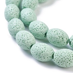 天然溶岩岩ビーズ連売り  染め  オーバル  薄緑  15x11mm  穴：1.6mm  約27個/連  15.7インチ（40cm）&nbsp;X-G-F643-B02