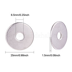 304ステンレススチールビーズ  ドーナツ/円盤  ステンレス鋼色  25x1.5mm  穴：6.5mm  50個/箱&nbsp;PH-STAS-G183-02P