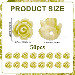 染色された合成サンゴビーズ50個  花バラ  黄緑  8.5x8.5mm  穴：1.2mm&nbsp;FIND-ME0003-86C