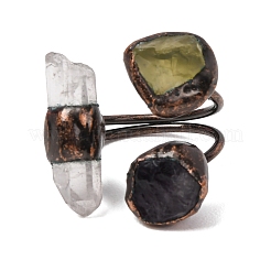 Natural Fluorite & Quartz Crystal Irregular Nugget Open Cuff Ring&nbsp;RJEW-I082-07R-02A