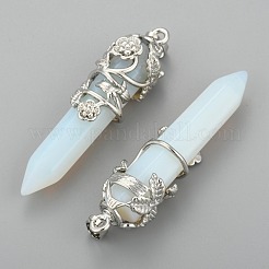オパライト尖ったペンダント  真鍮パーツ  弾丸  プラチナ  57~60x16mm  穴：8x5mm&nbsp;G-O164-02-P01