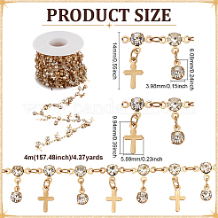 4M Flat Round with Cross Charm Brass Rhinestone Chains&nbsp;DIY-PH0030-93LG