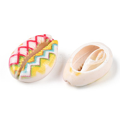 プリントカウリーシェルビーズ  穴なし/ドリルなし  波  18.5~22x13~14.5x6~7.5mm&nbsp;SSHEL-ZX006-07B