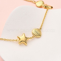 304 Stainless Steel Star & Shell Shape Link Chain Necklaces for Women&nbsp;NJEW-G178-08G