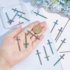 304ステンレススチールペンダント16個  剣のチャーム  虹色  45x13.5x2mm  穴：1.8mm&nbsp;STAS-UN0042-58
