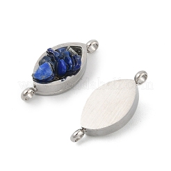 Natural Mixed Gemstone Chip 304 Stainless Steel Horse Eye Connector Charms&nbsp;KK-P300-12P