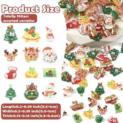 クリスマステーマの不透明樹脂カボション100個  混合図形  ミックスカラー  5~10x5~10x3~4mm&nbsp;CRES-YW0002-56