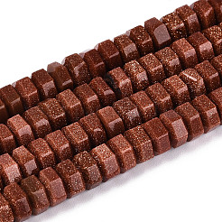 合成ゴールドストーン金砂石ビーズ連売り  多面カット  六角  6.5~7x3~3.5mm  穴：0.8~1mm  約109~113個/連  14.76~15.16インチ（37.5~38.5cm）&nbsp;G-N357-14A-02
