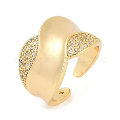 Brass Micro Pave Clear Cubic Zirconia Open Cuff Rings for Women&nbsp;LS-RJEW-M026-02G-04