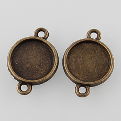 Tibetan Style Alloy Flat Round Double-sided Cabochon Connector Settings&nbsp;TIBE-M022-03AB-NF