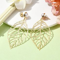 Hollow Leaf Brass Dangle Stud Earrings&nbsp;EJEW-TA00359