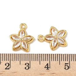 真鍮製マイクロパヴェキュービックジルコニアペンダント  花のチャーム  18KGP本金メッキ  透明  15x13x3mm  穴：1.5mm&nbsp;LS-KK-D373-02A-G