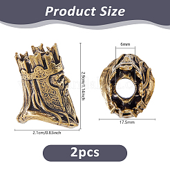真鍮パラシュートロープ ヨーロッパビーズ  大穴ビーズ  王  アンティーク黄金  29x17.5x21mm  穴：6mm&nbsp;FIND-WH0609-62AG