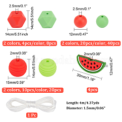 7 スタイルの食品グレードの環境に優しいシリコン ビーズ  六角＆丸＆スイカ  4mのナイロン糸で  ミックスカラー  12~14x12~30x12~14mm  穴：2~2.5mm  72個/箱&nbsp;SIL-CA0001-29