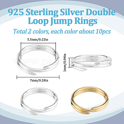 20Pcs 2 Colors 925 Sterling Silver Split Jump Rings&nbsp;STER-SC0001-41A