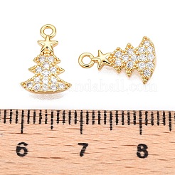 Christmas Theme Brass Micro Pave Clear Cubic Zirconia Charms&nbsp;KK-T073-13G