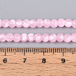 プリントガラスビーズ焼付塗装ガラスビーズ連売り  ラウンド  パールピンク  4~4.5mm  穴：0.7~0.8mm  約204~207個/連  29.92~31.10インチ（76~79cm）&nbsp;DGLA-N015-4mm-02