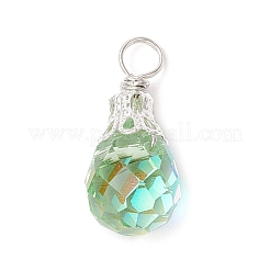 電気メッキガラスチャーム  ティアドロップ  銅線と  多面カット  プラチナ  17.5x7.5mm  穴：3.3mm&nbsp;PALLOY-JF03958-02