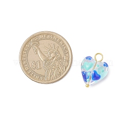 手作りのガラスエナメルペンダント  ハート  真鍮のループ付き  ゴールドカラー  17.5x13.5x8mm  穴：2.5mm&nbsp;PALLOY-JF04118-01