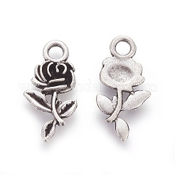 合金のチベット風チャーム  花バラ  アンティークシルバー  21x10.5x2.5mm  穴：2.5mm&nbsp;X-PALLOY-WH0054-01AS
