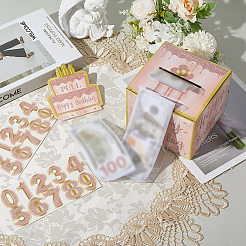 お誕生日おめでとう、現金ギフトプル用貯金箱  紙製の現金ギフトボックス  誕生日パーティーの装飾に  ミスティローズ  130x130x110mm&nbsp;DIY-WH200050-32B